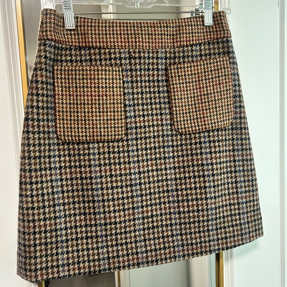 J. Crew Houndstooth A-Line Skirt in Black and Brown